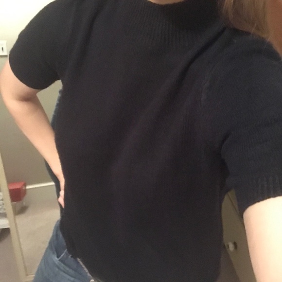 Loft Navy Blue Short Sleeve Mockneck Sweater - Picture 1 of 7